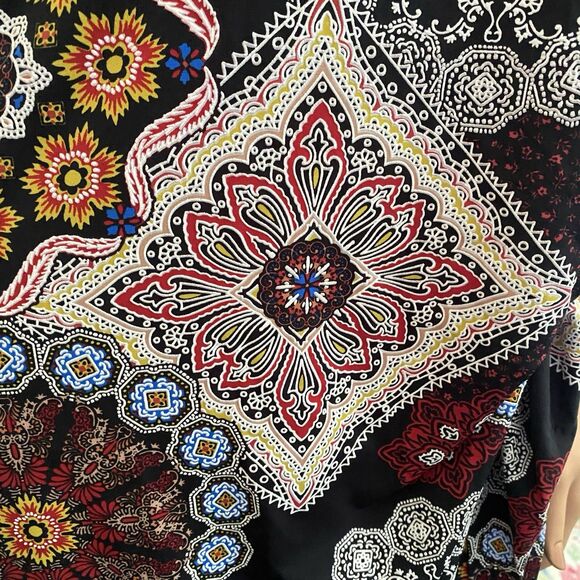 Faux Wrap Dress Boho 2X Medallions Side Tie Swing Textured Wrinkle Resistant - Picture 5 of 14